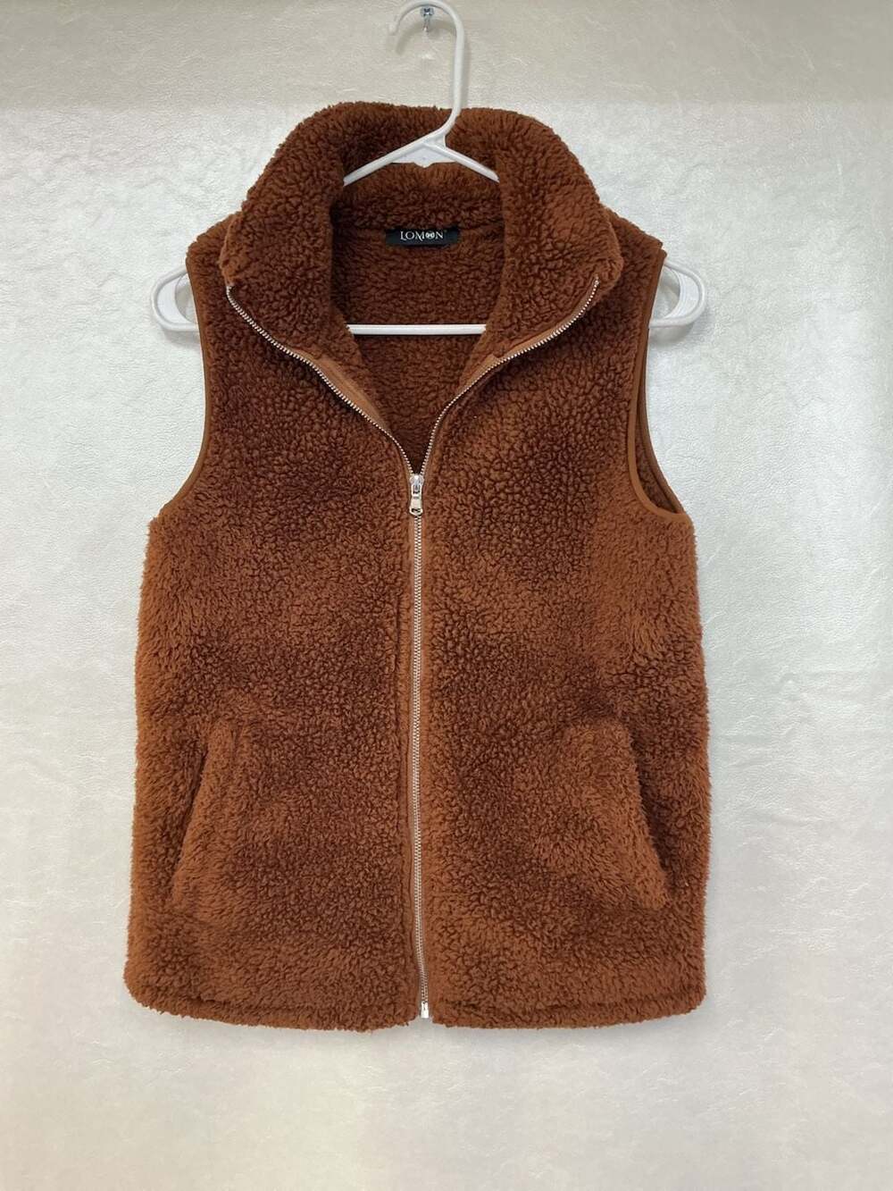 Lomon Brown Sherpa Fleece Full Zip Vest Size S
